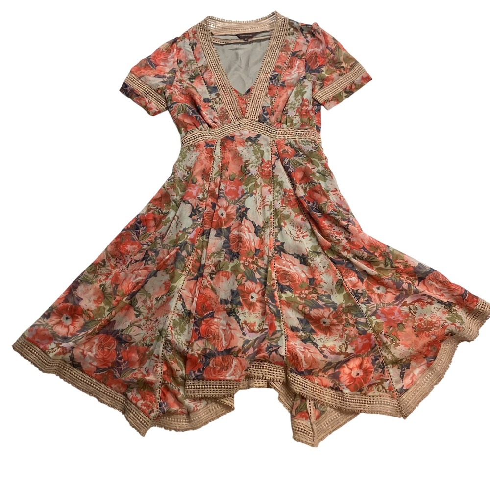 Ranna Gill Floral Print V Neck Short Sleeve Midi Dress Women's‎ 6 Anthropologie